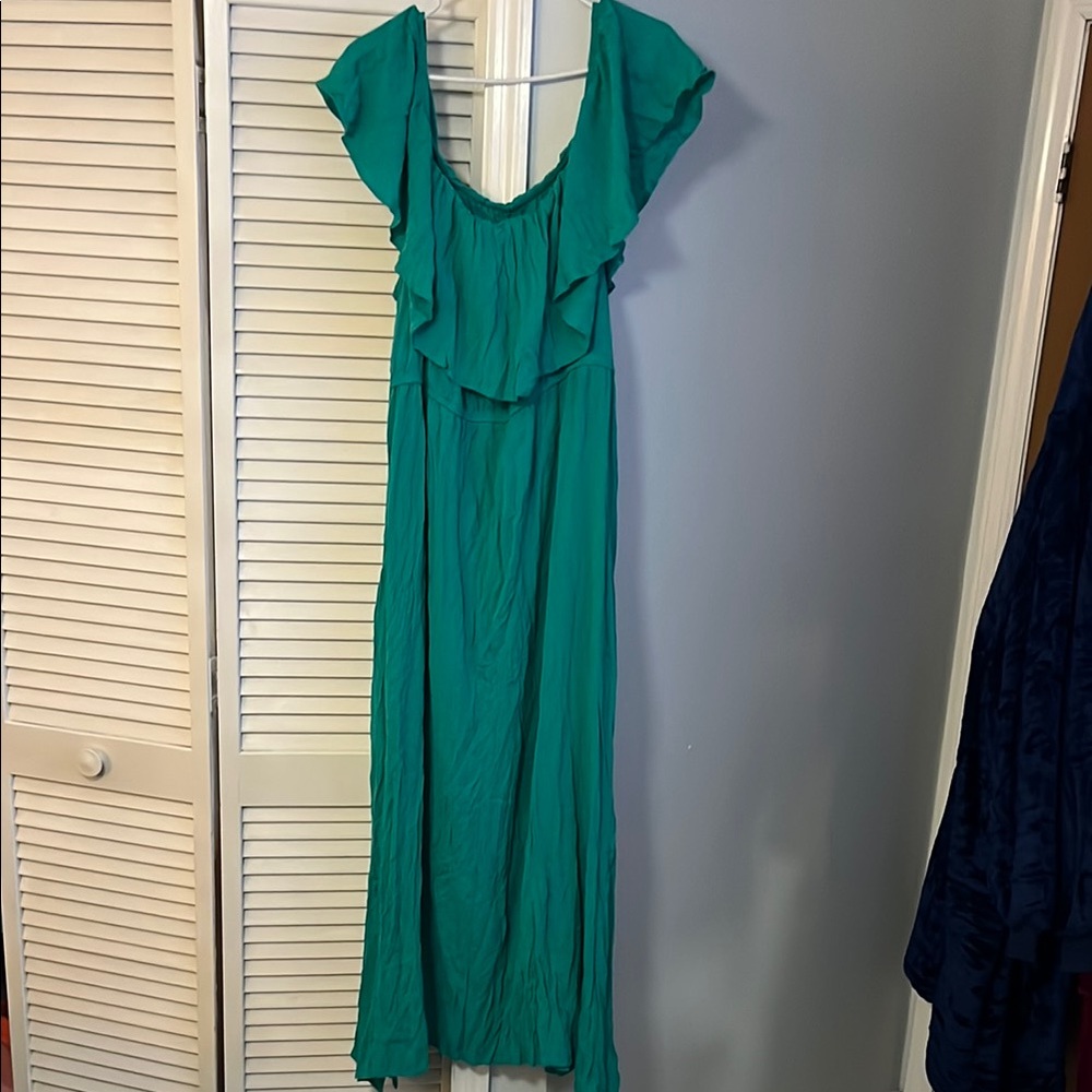 SHEIN Green Ruffled Wrap Maxi Dress